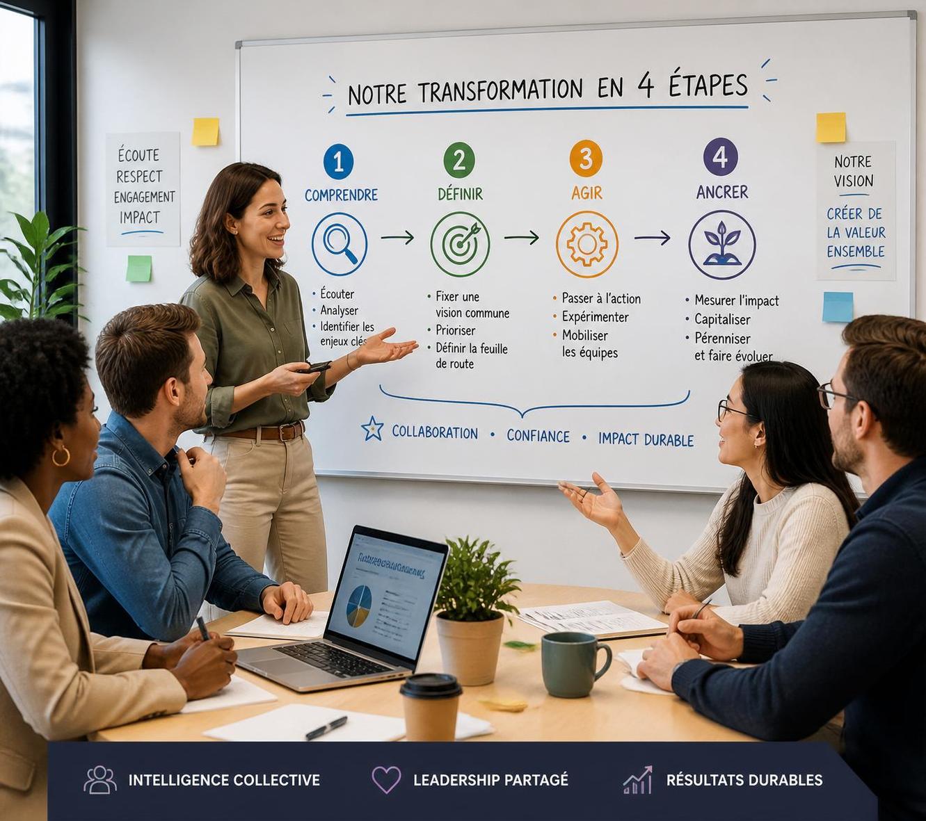 découvrez une méthode en 4 étapes pour accompagner efficacement une équipe en pleine transformation et réussir le changement avec succès.